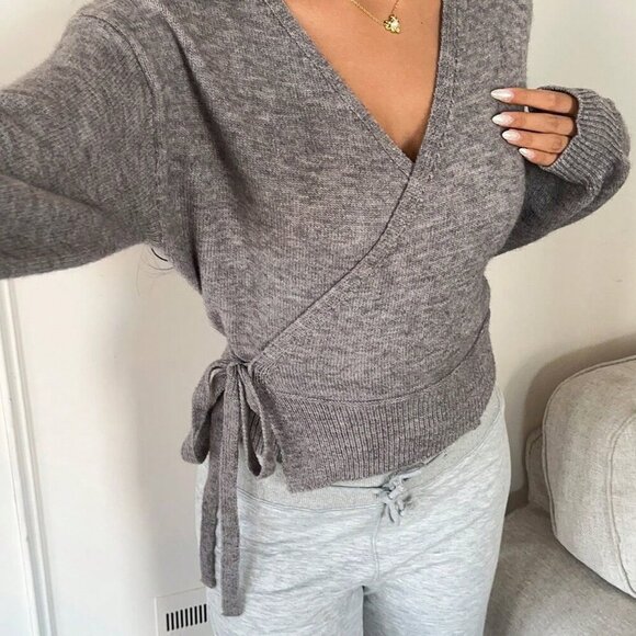 Grey Casual Women's Tie-Up Wrap Cardigan - Picture 6 of 7